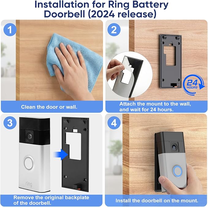 No Drilling Doorbell Mount for Ring Battery Doorbell, Adhesive Camera Door - Image 4