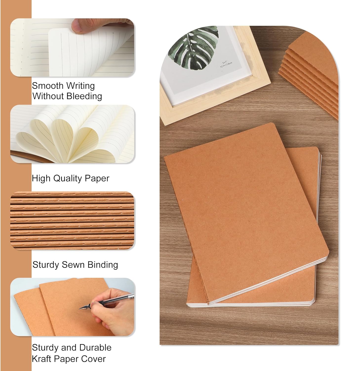 miikoul 12 Pack A5 Kraft Paper Notebook Lined Journal Bulk, 8.3 X 5.5 Inch, 60 Pages/30 Sheets, 80gsm, Travel Notebook Notepad for Adult, Students, Gift, Office, Back to School Supplies