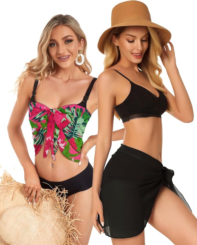 CHICGAL 2 Pieces Women Beach Sarong Bathing Suit Wrap Skirt Sheer Bikini - Image 4