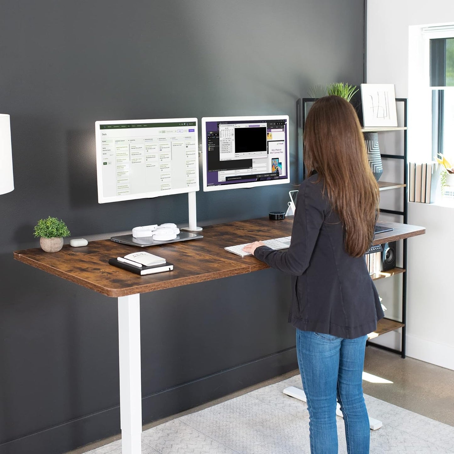 VIVO Electric 71 x 30 in Rustic Standing Desk, Memory Height Adjustment, 1B Series, Vintage Brown Top White Frame, DESK-KIT-1W7N