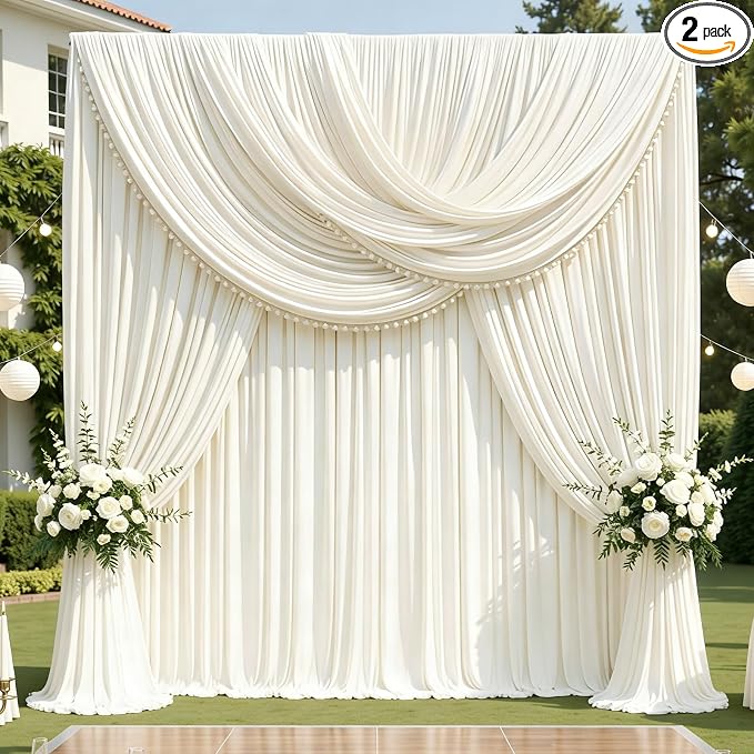 12ft x 10ft Ivory Backdrop Curtains by CO-AVE