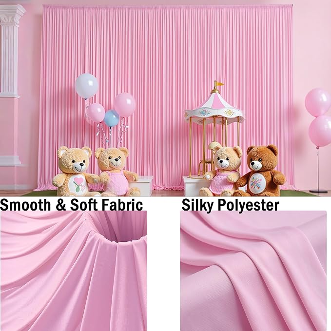 50ft x 12ft Wrinkle Free Pink Backdrop Curtains - Image 4