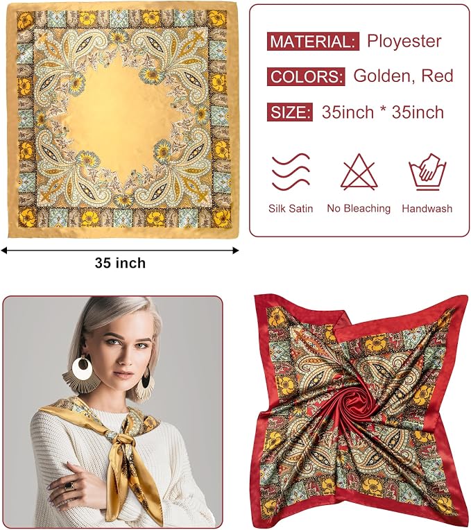 Senker Fashion 35" Head Scarf for Women, Pirate Costume Accessories Silk Red - Image 2
