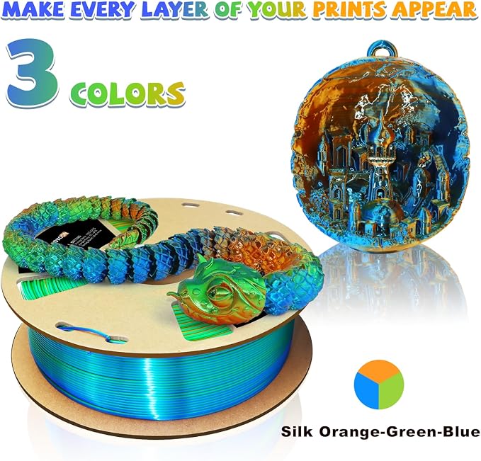 LOVOON PLA 3D Printing Filament 1.75MM Silk tricolors, Color Change by Angle - Image 2