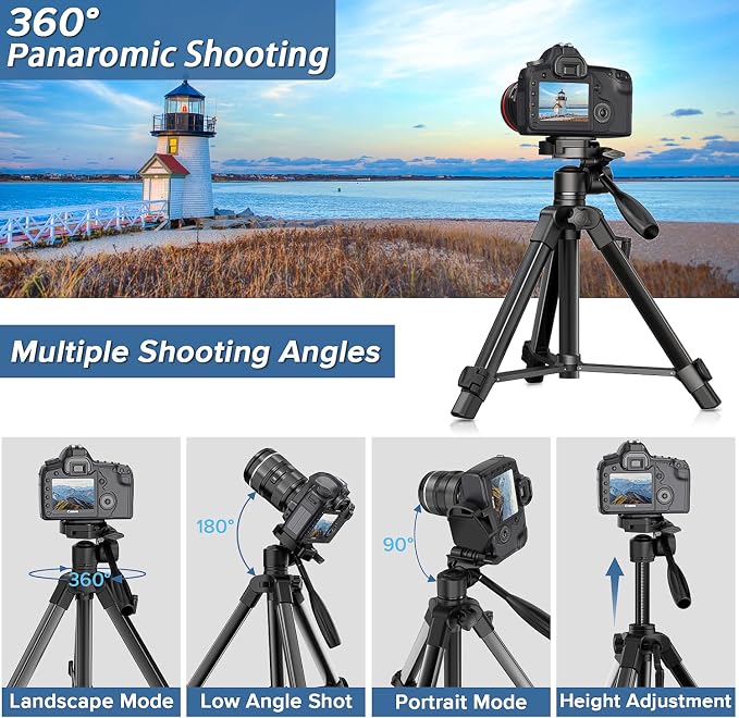 Camera Tripod 69 Inch, Patented 3-Way Swivel Portable Phone Tripod Professional - Image 4