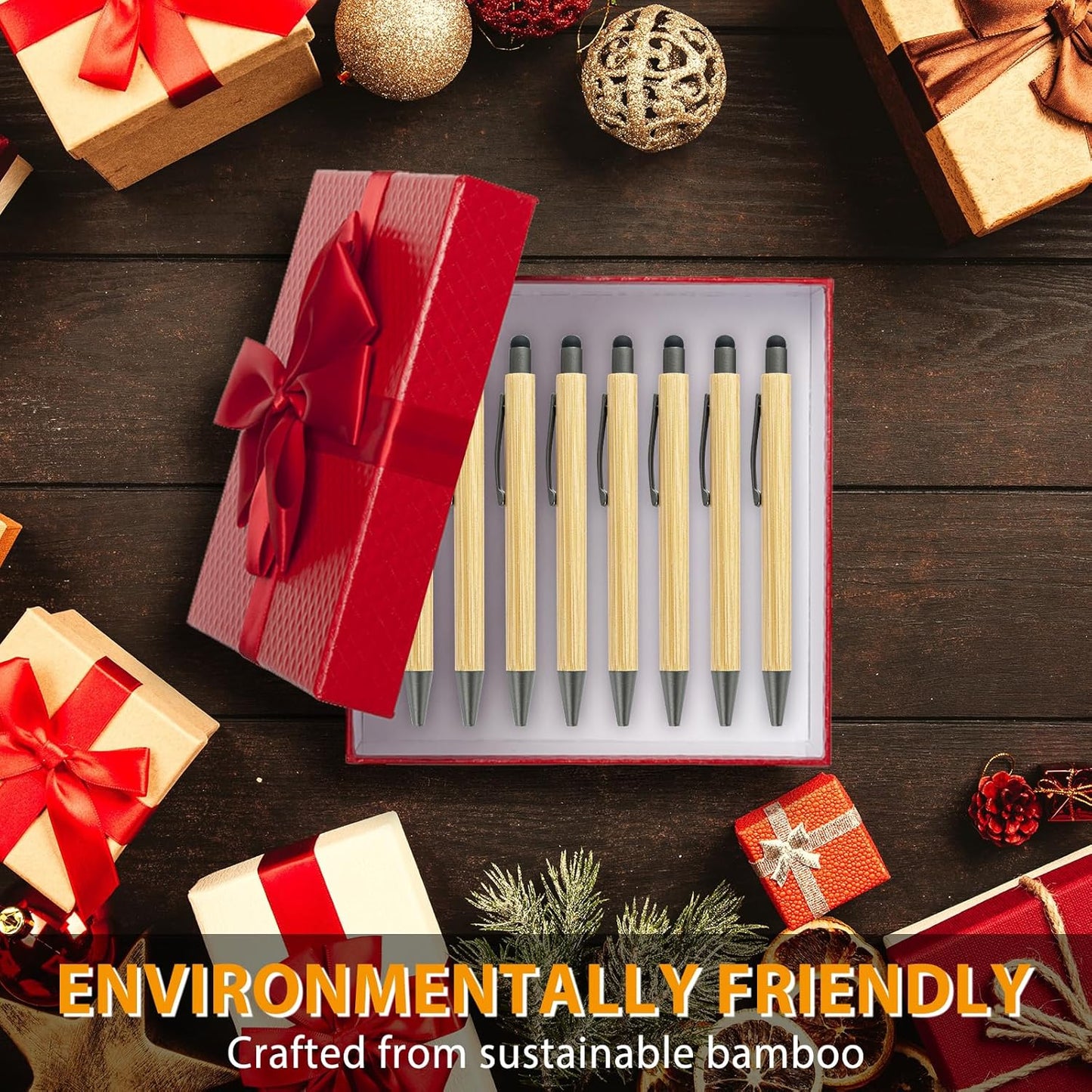 100pcs Bamboo Pens Bulk with Touch Stylus Tip Wooden Bamboo Pens Engraving Wooden Ballpoint Pen Customizable Gift Pen Bulk Grey