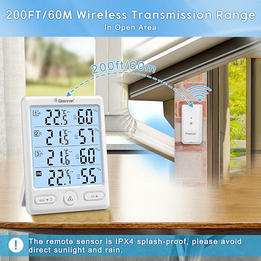 Geevon Indoor Outdoor Thermometer Wireless, 5-Inch Display Digital Hygrometer - Image 7