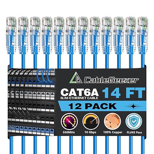 CableGeeker Patch Cables Cat6a 14ft Slim, Cat6 Ethernet Patch Cable 10G Support by CableGeeker