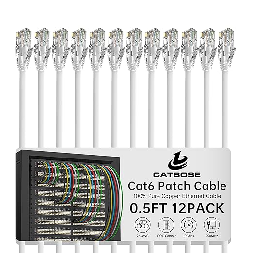 0.5 Foot Cat6 Patch Cables, Solid Pure Copper Patch Cord, Cat 6 Ethernet Cable by CatBose