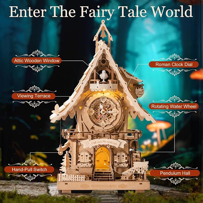 ROBOTIME 3D Wooden Puzzles for Adults-Cuckoo Clock Wooden Models for Adults to - Image 3