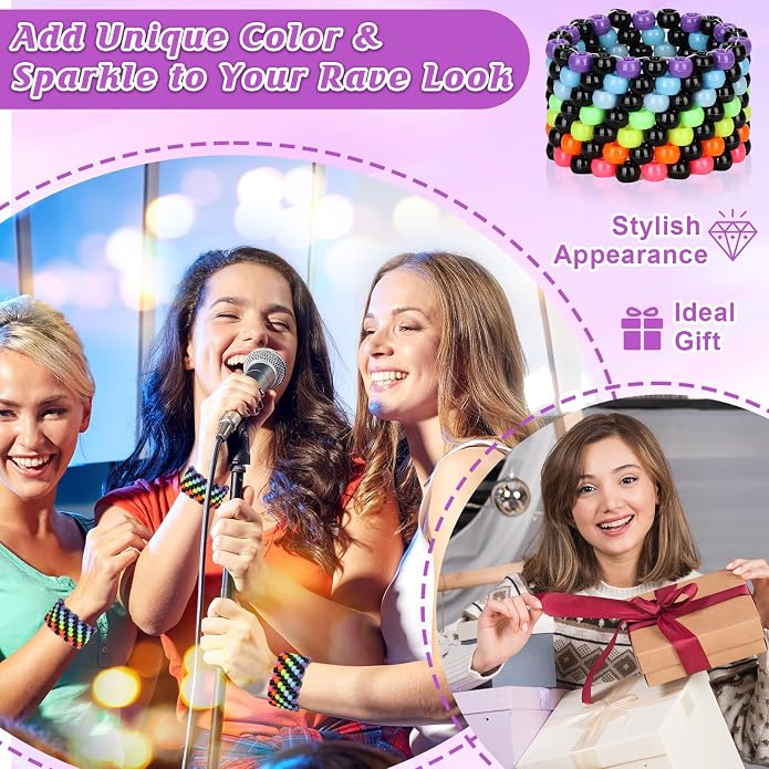 3/6 Pcs Rave Multi-layer Bracelets Stretch Rainbow Bracelets Multi Color Beaded - Image 6