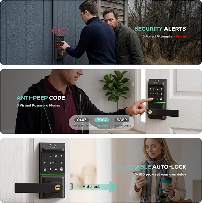 Smart Door Lock Keyless Entry, 6-in-1 Biometric Deadbolt w/Fingerprint - Image 7