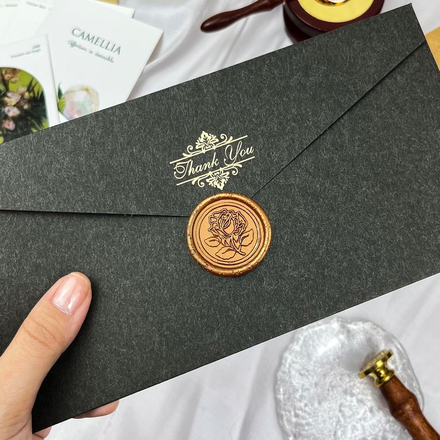 50Pcs Wax Seal Stickers Handmade Envelope Seals Self Adhesive Wax Stickers for Wedding Party Invitations, Envelope, Gift Wrap, Christmas(Rose Style, Antique Gold)