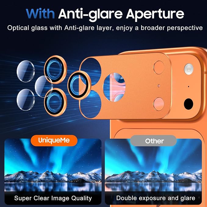 UniqueMe for 3 Pack iPhone 17 Pro Max Camera Lens Protector - Image 4