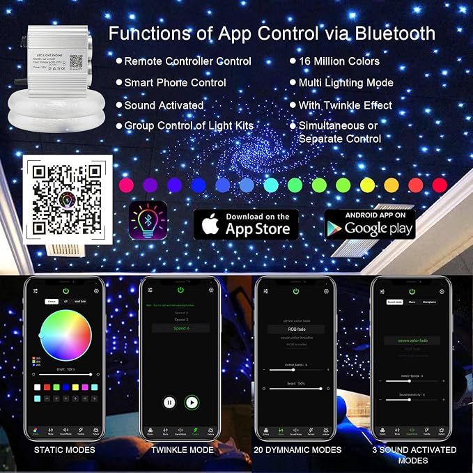 AKEPO Upgraded Car Home APP Twinkle Fiber Optic Lights Kit, Dual Head 16W 900 - Image 2