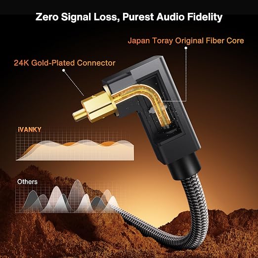 IVANKY Right Angle Optical Audio Cable, 10ft/3M 24K Gold-Plated 90 Degree - Image 3
