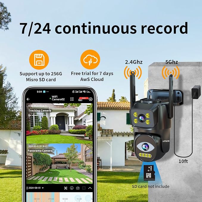 LETSCEE Dual Lens WiFi Security Camera Outdoor, 5G/2.4G PTZ Outdoor Auto - Image 7