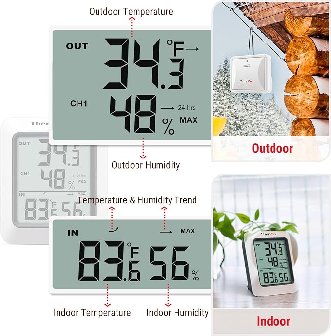 TempPro TP60-3 Digital Hygrometer Indoor Outdoor Thermometer Wireless - Image 8