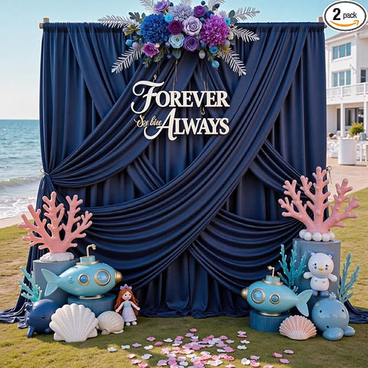 12ft x 10ft Navy Blue Backdrop Curtains by CO-AVE