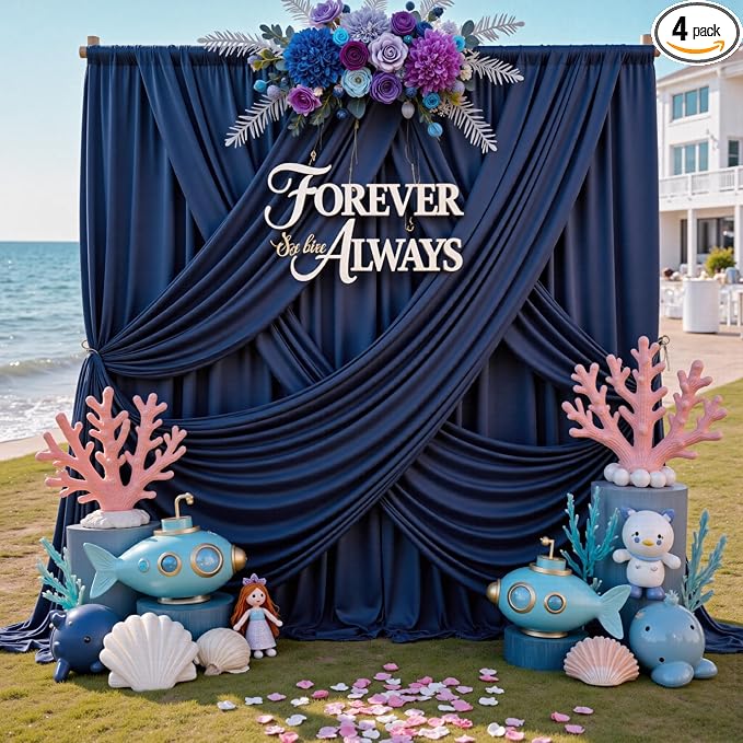 20ft x 12ft Wrinkle Free Navy Blue Backdrop Curtain by CO-AVE