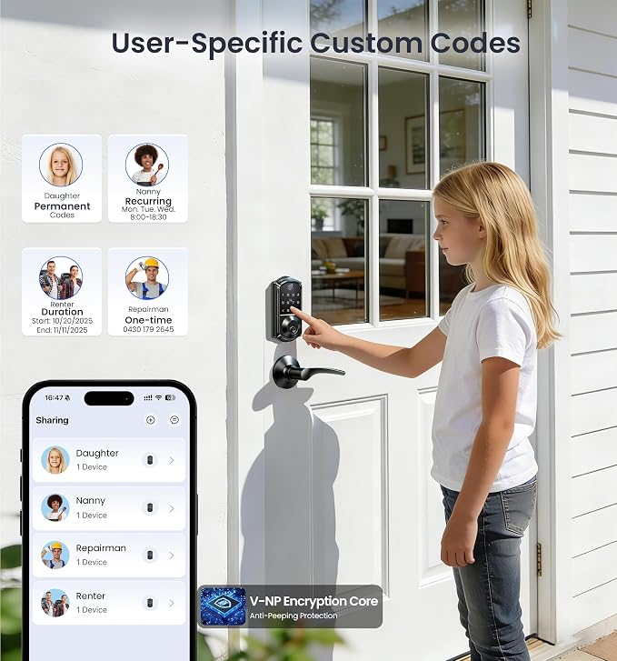 Veise VE017 Fingerprint Smart Door Lock, App Control, 8-in-1 Keyless Entry - Image 4