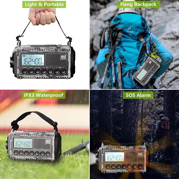 Raynic Solar Radio, 12000mAh/44400mWh Battery Operated Weather Radio, Hand - Image 5