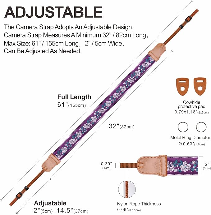 Padwa Lifestyle Purple Flowers Embroidered Camera Strap - Image 4