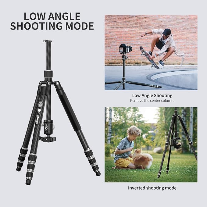 Carbon Fiber Camera Tripod, 1/4" Arca QR Plate, Compact Lightweight Travel - Image 4