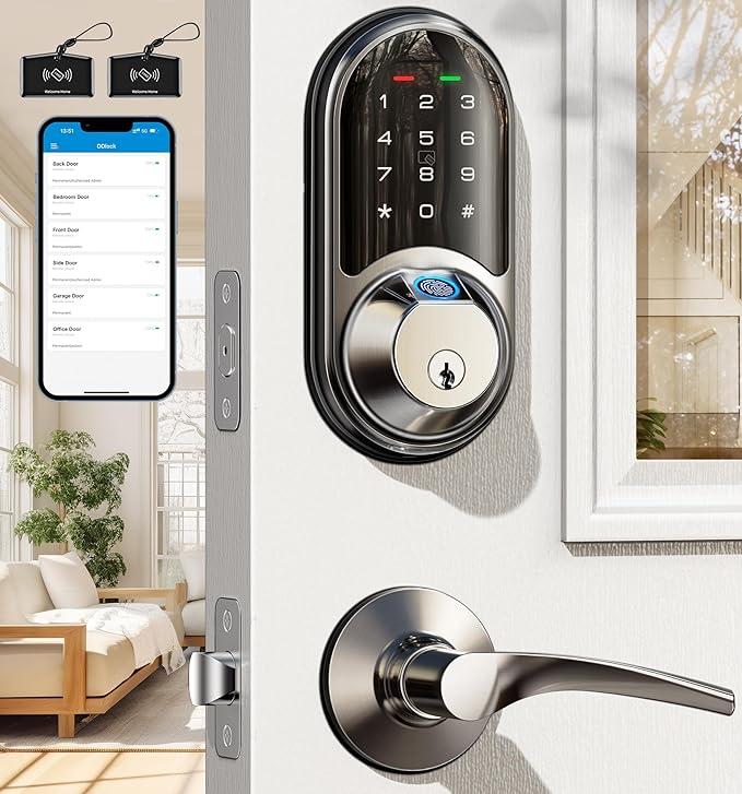 Veise RZ07B Smart Locks for Front Door, 2 Lever Handles, Fingerprint Keyless by Veise