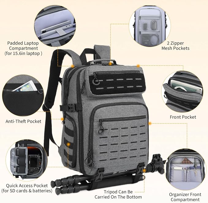 HAMBOLY Professional Camera Bag Backpack, Large Waterproof Photography Bag Case - Image 3