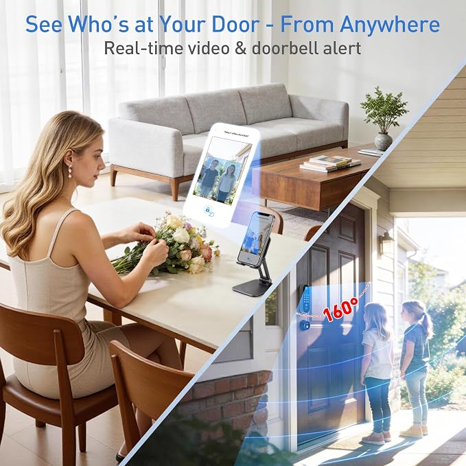 Smart Video Door Lock with 2K Doorbell Camera, Fingerprint & Keypad Keyless - Image 3