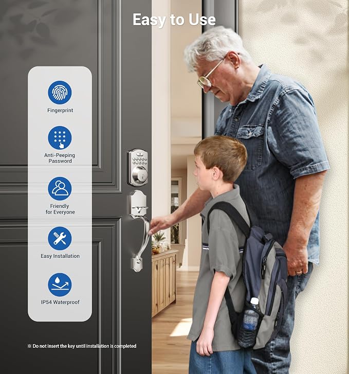 Veise Fingerprint Door Lock Set, Keyless Entry Door Lock, Front Handle Set - Image 5