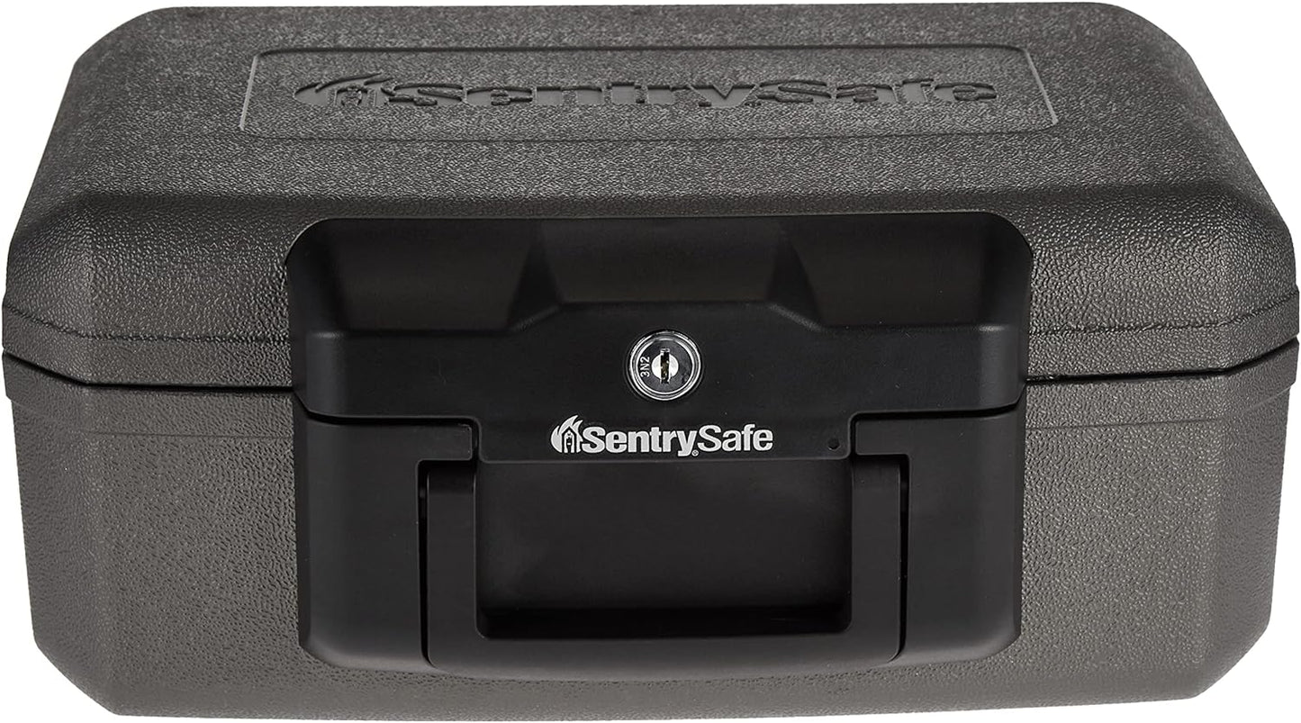 SentrySafe Fireproof Safe with Key Lock, Chest Lock Box for Home or Travel Secures Money, Documents, 0.18 Cubic Feet, 6.1 x 14.3 x 11.2 Inches, 1210