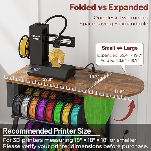 3D Printer Stand with Foldable Desktop & Fabric Drawer – Compact Rolling 3-Tier - Image 3
