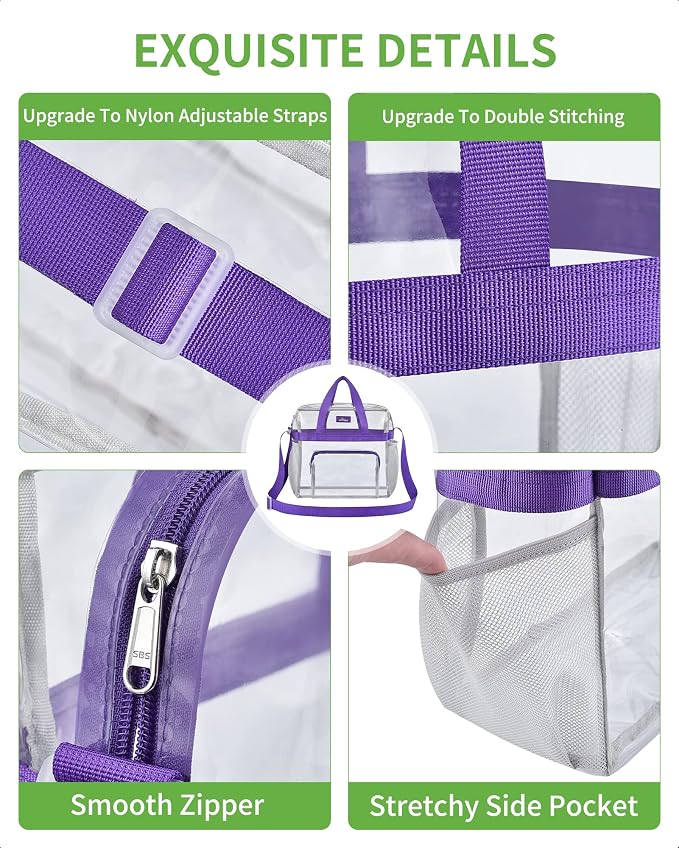 MAY TREE Clear Bag for Stadium Events 12×6×12 Clear Tote Lunch Bag - Image 3