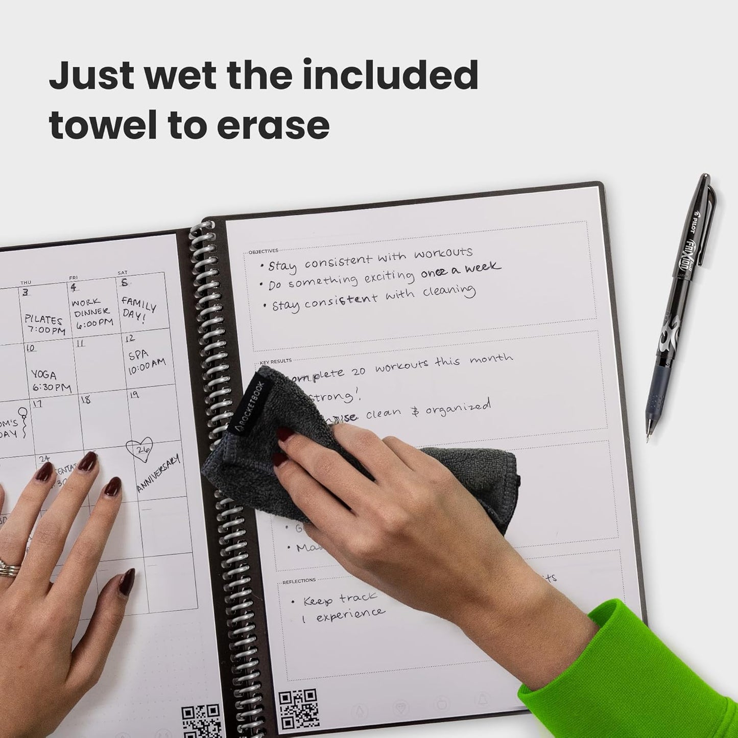 Rocketbook Fusion Reusable Undated Productivity Planner, Letter Size 8.5x11, Teal - Goals, Monthly and Weekly Calendar, Daily To-do List, Lined and Dotted Notes Pages