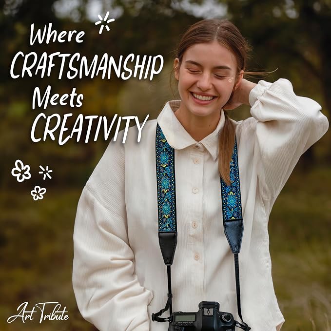 Art Tribute Camera Strap, Vintage Embroidered Neck Shoulder & Crossbody Camera - Image 8