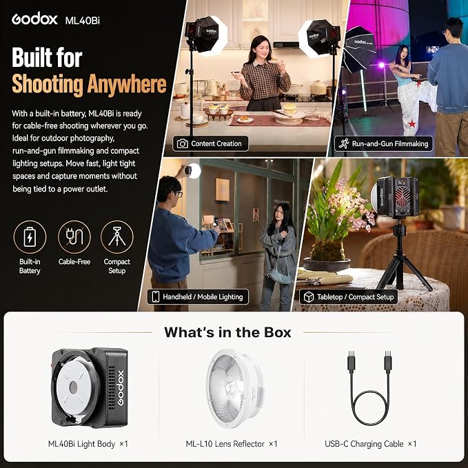 Godox ML40Bi Bi-Color LED Video Light, Portable COB Photography Light - Image 10