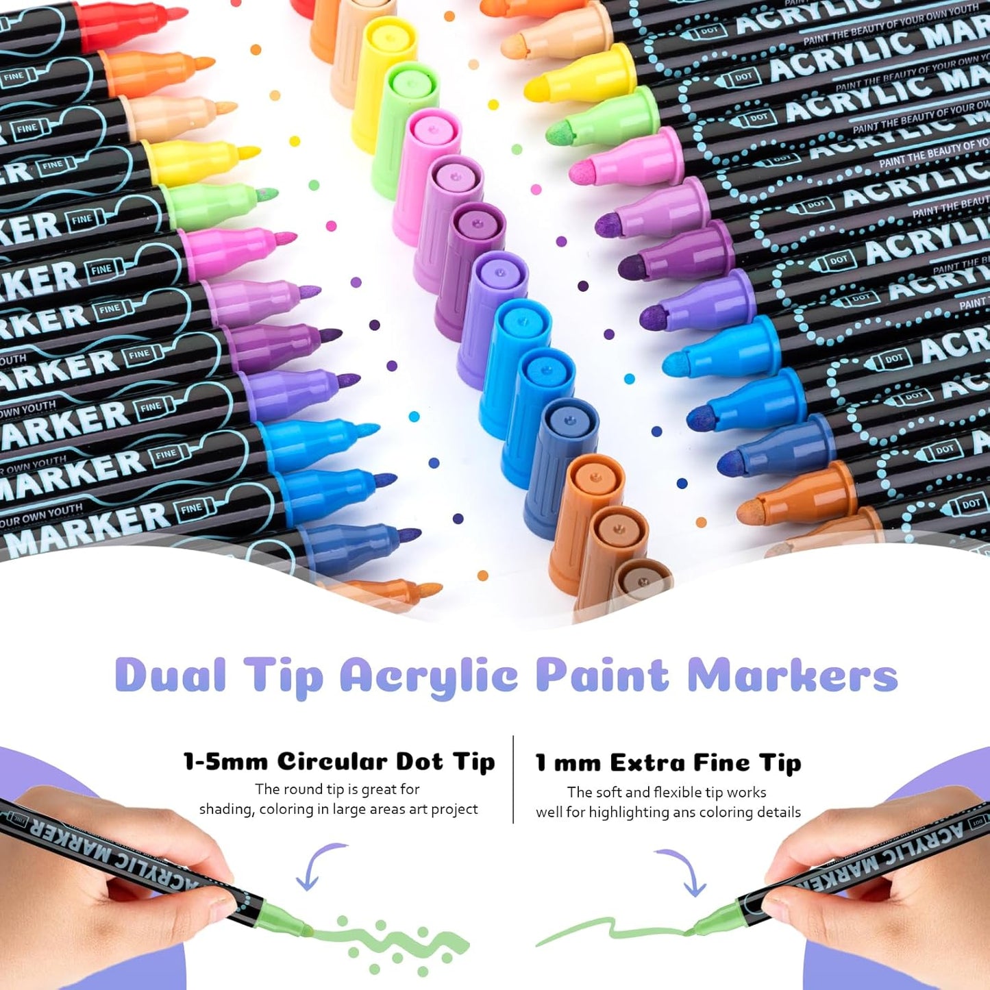 36 Colors Dual Tip Acrylic Paint Pens Marker, Double Tip Premium Acrylic Markers, Markers for Wood, Rock Painting, Glass, Canvas, Stone, DIY Crafts Making Art Supplies