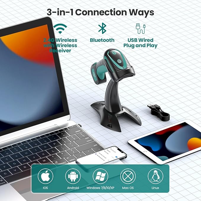Wireless Barcode Scanner with Stand, Industrial 1D 2D QR Bluetooth Barcode - Image 5