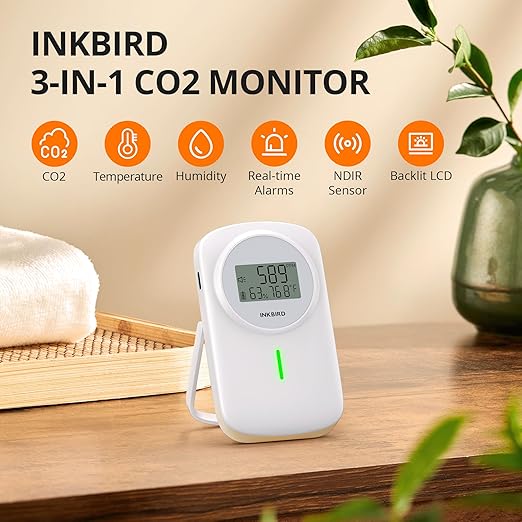 INKBIRD Air Quality Monitor Indoor Ndir 3 in 1 Meter | Detect Carbon Dioxide & - Image 2