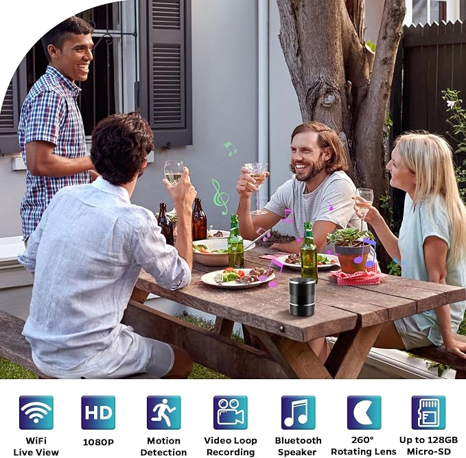 Security Camera Motion Activated Bluetooth Speaker, 270° Viewing Angle - Image 2