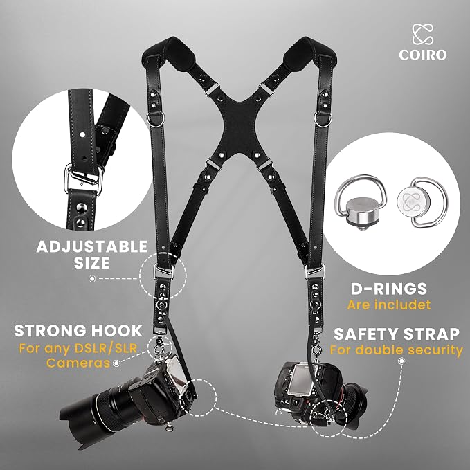 C Coiro Dual Camera Harness Shoulder Leather Camera Strap - Image 3