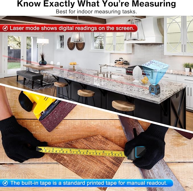 2-in-1 Laser Tape Measure, 130 Ft Laser Distance Meter and 16 Ft Self-Locking - Image 6