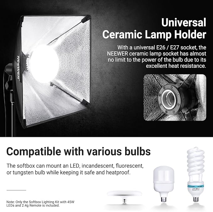 NEEWER 24"x24" 450W Equivalent Softbox Lighting Kit - Image 7