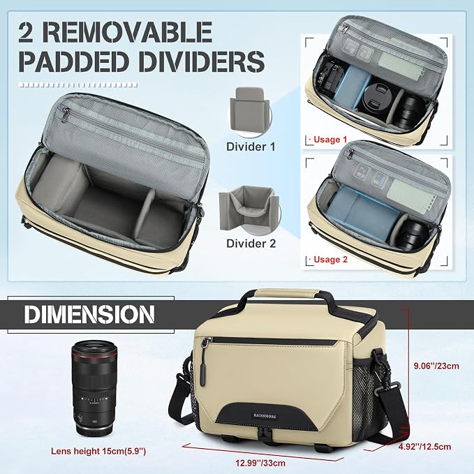 RAINSMORE Camera Bag, DSLR/SLR/Mirrorless Small Camera Sling Bag Waterproof - Image 2