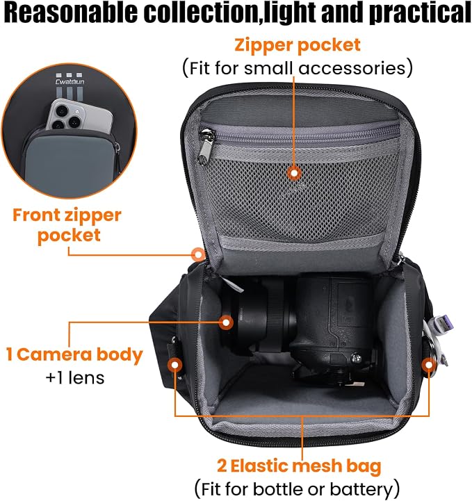 Cwatcun Camera Sling Bag, Compact DSLR Waterresistant Shoulder Bag - Image 2