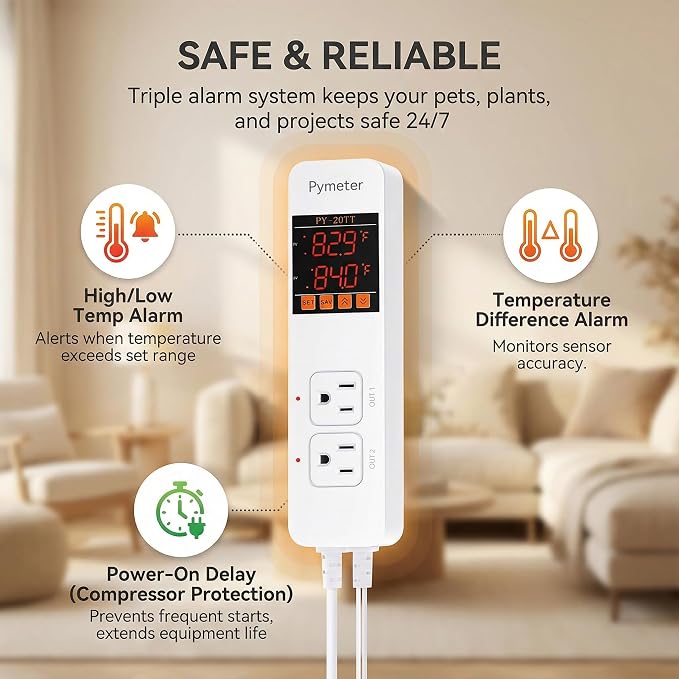 Digital Temperature Controller Dual Probe Reptile Thermostat Controlled Outlet - Image 8