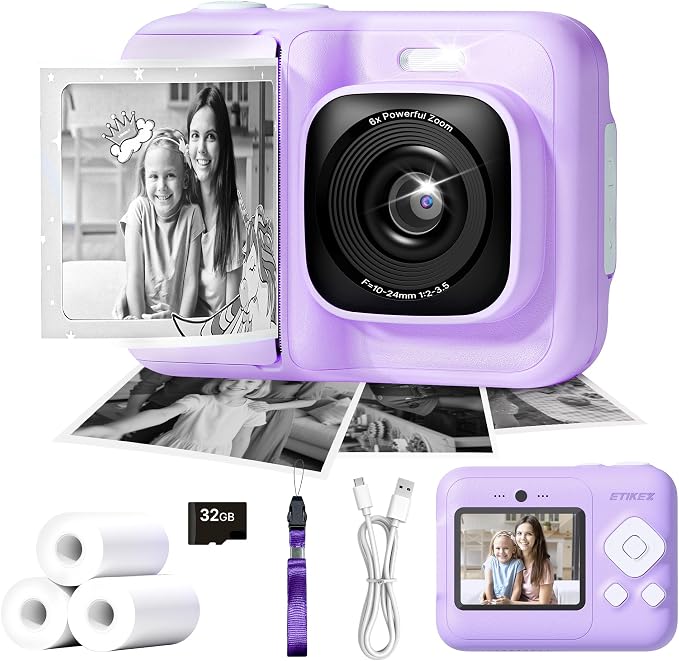 Kids Camera, 1080P Instant Digital Print Camera by ETIKEZ