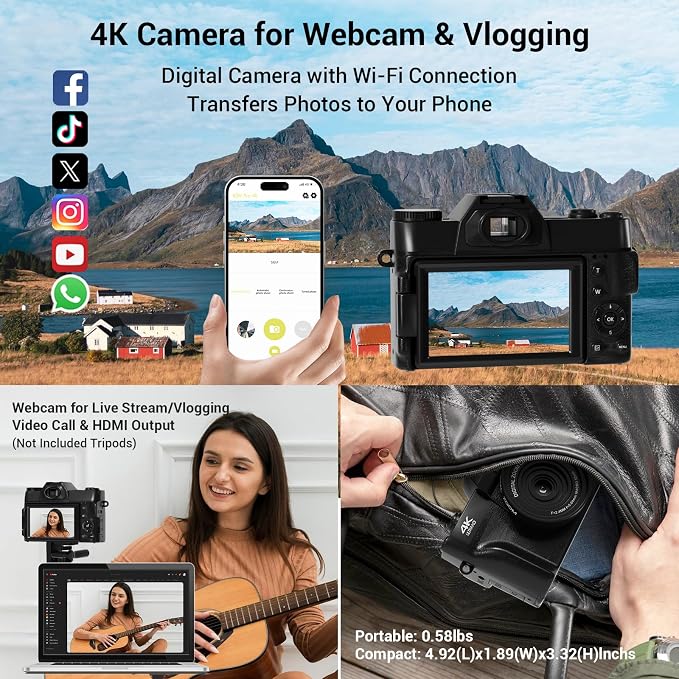 Camera Digital, 75MP WiFi 4K Vlogging Video Camera - Image 8